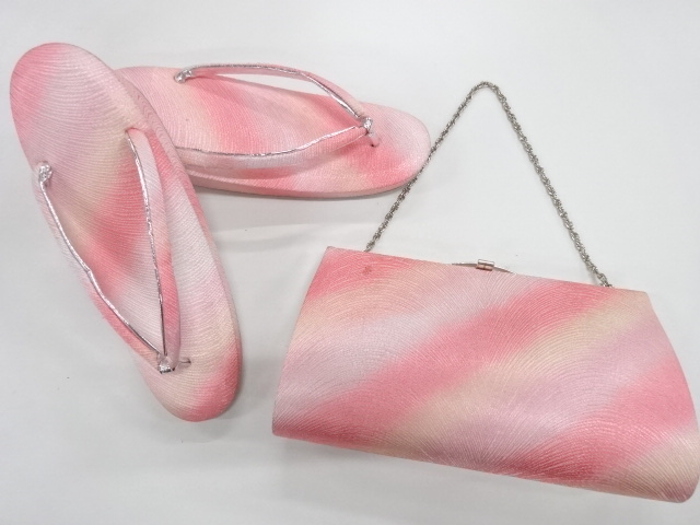 アンティーク　抽象模様織出し和装バッグ・草履セット（草履23.5センチ）